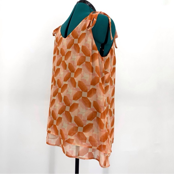 Cabi Pinwheel Top #5358, Peach and Brick Dust Layered Chiffon Sleeveless Top, L - Picture 12 of 17